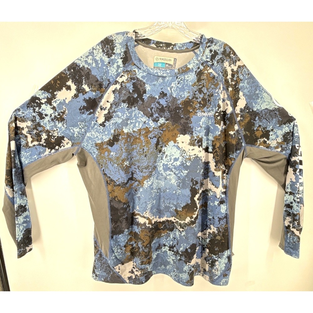 Magellan Outdoors Mens XL Blue Veil Camo Fish Gear Long Sleeve Performance Shirt